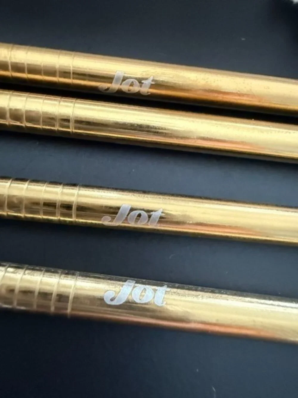 Jot Coffee Gold Metal Straw Set Stir Sip Savor Reusable 4 pack Pouch Bundle New